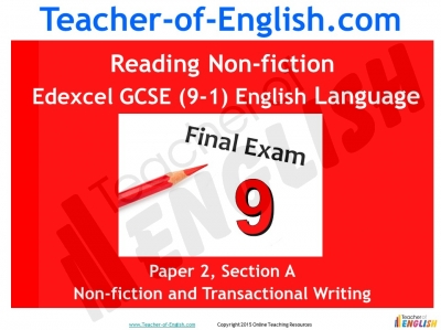 NEW Edexcel GCSE English (9-1) Reading Non-fiction Texts Teaching Resources
